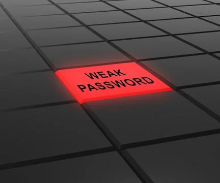 Weak Password Button Shows Online Vulnerability And Internet Threat - 3d Illu Illustration