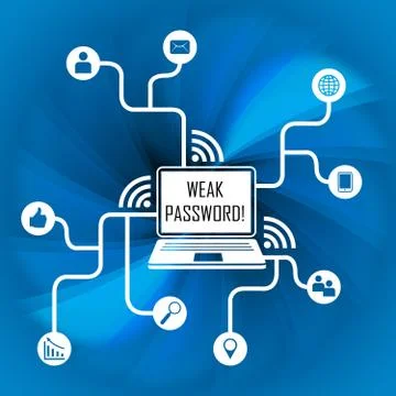 Weak Password Network Shows Online Vulnerability And Internet Threat - 3d Ill Stock Illustration