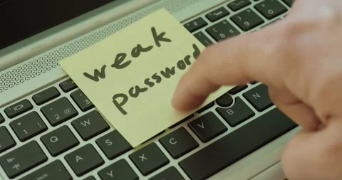 Weak Password Risk – Sticky Note on Laptop Keyboard Close-Up Stock Footage 334361159