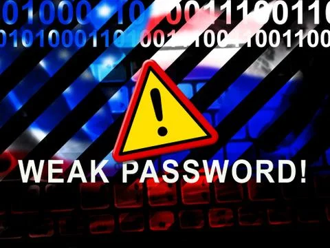 Weak Password Warning Shows Online Vulnerability And Internet Threat - 3d Ill Illustration