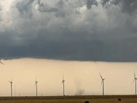 Weak Tornado Forms on a Wind Farm Stock Photos