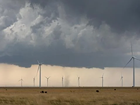 Weak Tornado in a Wind Farm Foto stock