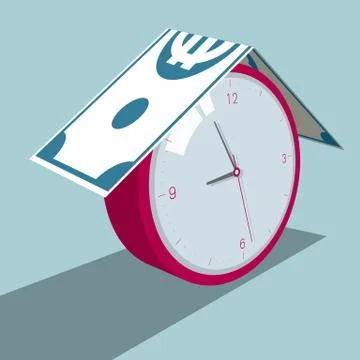 Wealth and clock. Isolated on blue background. Stock Illustration
