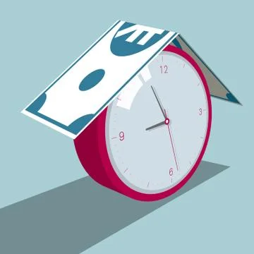 Wealth and clock. Isolated on blue background. Illustrazione stock