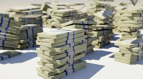 Wealth and money: US dollar bundles falling on the ground. Slow motion and alpha Stock Footage