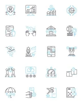 Wealth Building linear icons set. Investment, Stocks, Real estate, Retirement Stock Illustration