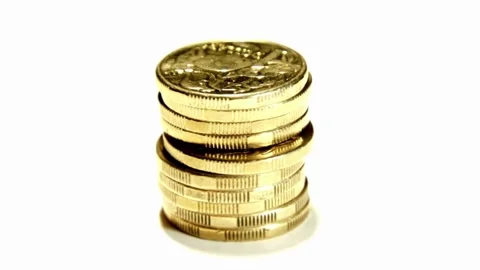 WEALTH business Stop motion Concept Idea with gold coins in background. 3D Video stock 334028783