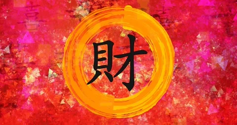 Wealth in Chinese Calligraphy on Creative Paint Background Stock Footage 322720735