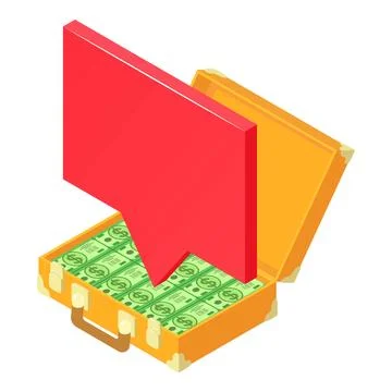 Wealth concept icon isometric vector. Red speech bubble on opened money suitcase Stock Illustration