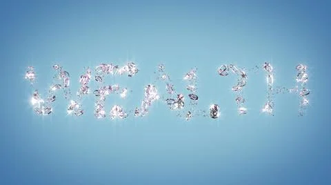 Wealth - diamond text on light blue background - abstract 3D rendering Illustrazione stock