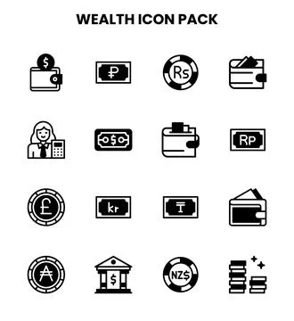 Wealth DuoTone Set Icons Pack Stock Illustration