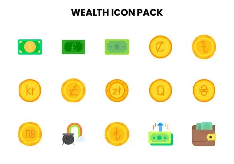Wealth Flat Bundle Icons Pack Stock Illustration