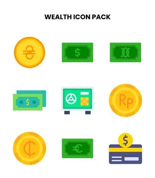 Wealth Flat Collection Icons Pack Ilustración de archivo