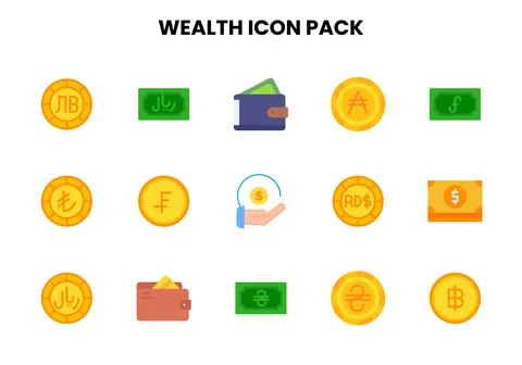 Wealth Flat Icons Pack Stock Illustration