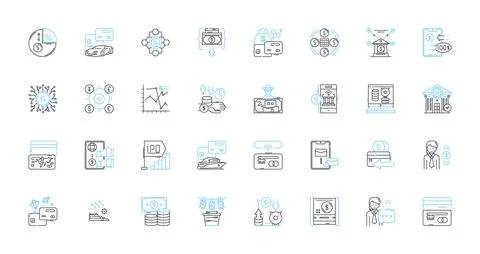 Wealth flow linear icons set. Prosperity, Abundance, Cashflow, Affluence, Riches Stock Illustration
