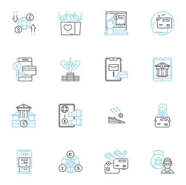 Wealth flow linear icons set. Prosperity, Abundance, Cashflow, Affluence, Riches Stock Illustration