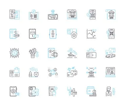 Wealth flow linear icons set. Prosperity, Abundance, Cashflow, Affluence, Riches Stock Illustration