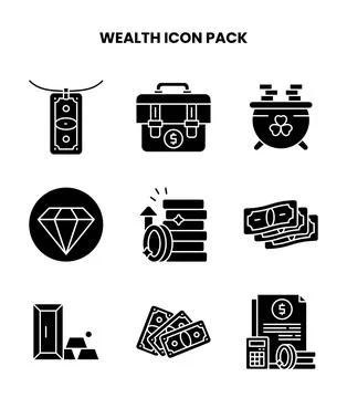 Wealth Glyph Design Icons Pack Ilustración de archivo