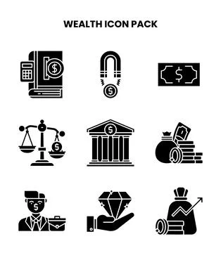 Wealth Glyph UI Icons Pack Stock Illustration
