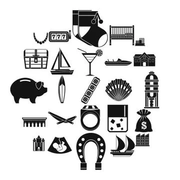 Wealth icons set, simple style Stock Illustration