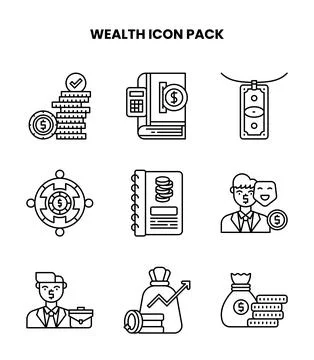 Wealth Line Bundle Icons Pack Stock Illustration