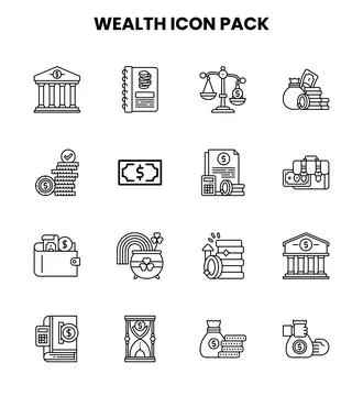 Wealth Line Design Icons Pack Stock Illustration