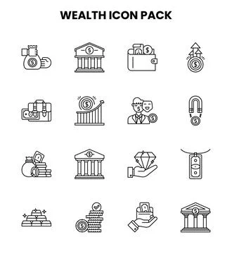 Wealth Line Set Icons Pack Stock Illustration