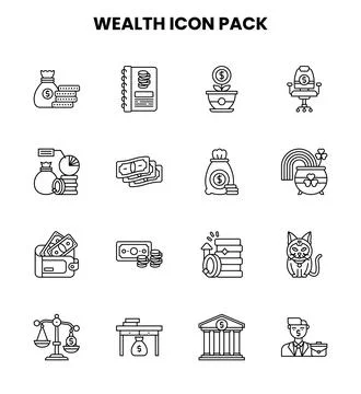Wealth Line UI Icons Pack Stock Illustration