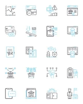 Wealth linear icons set. Prosperity, Affluence, Fortune, Opulence, Luxury Illustrazione stock