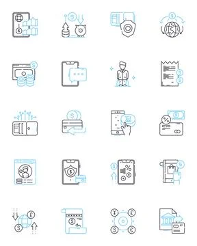 Wealth linear icons set. Prosperity, Affluence, Opulence, Riches, Fortune Stock Illustration