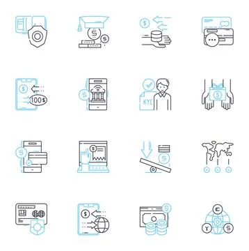 Wealth linear icons set. Prosperity, Affluence, Opulence, Riches, Fortune Stock Illustration