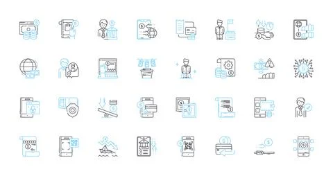 Wealth linear icons set. Prosperity, Affluence, Opulence, Riches, Fortune Stock Illustration