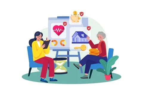 Wealth management advisor helping clients to manage their assets and plan f.. Ilustración de archivo