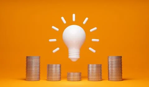 Wealth management, Light bulb idea concept top view on orenge background. 3.. Stock Illustration