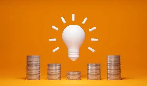 Wealth management, Light bulb idea concept top view on orenge background. 3.. Stock Illustration