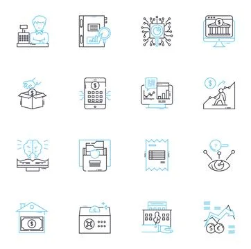 Wealth planning linear icons set. Prosperity, Security, Affluence, Abundance Stock Illustration