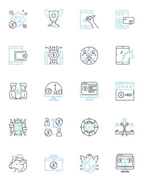 Wealth planning linear icons set. Prosperity, Security, Affluence, Abundance Stock Illustration