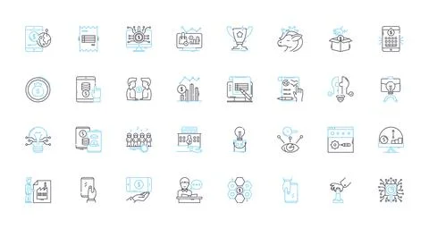 Wealth planning linear icons set. Prosperity, Security, Affluence, Abundance Stock Illustration
