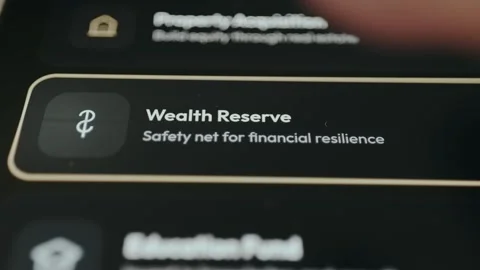 Wealth Reserve is selected as an objective in a financial management app Stock Footage 332479421