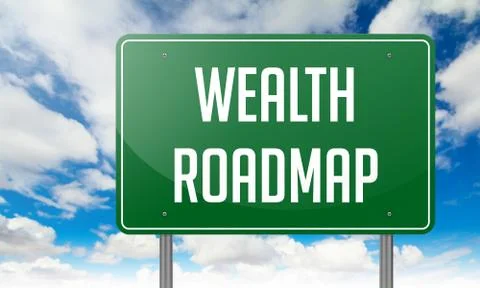 Wealth Roadmap on Highway Signpost. Stock Illustration