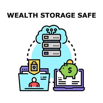 Wealth storage safe guarding digital assets concept Stock Illustration