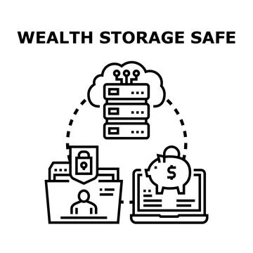 Wealth storage safe guarding digital assets concept Stock Illustration