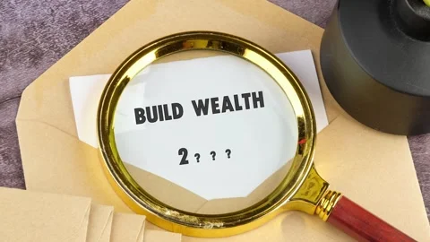 Wealth strategy revealed through 2026. Envelope, vase, magnifying glass on table Stock Footage 319605796