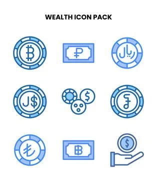 Wealth Two Colour Collection Icons Pack Ilustración de archivo