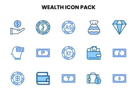 Wealth Two Colour UI Icons Pack Stock Illustration