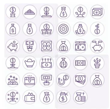 Wealth Vector Icon Library with 35 Regular Line 128x128 PIXEL Perfect Designs Ilustración de archivo