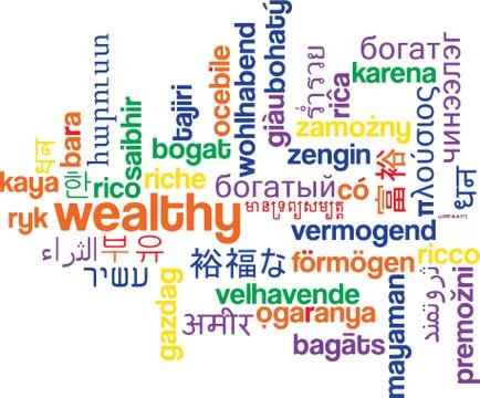 Wealthy multilanguage wordcloud background concept Stock Illustration