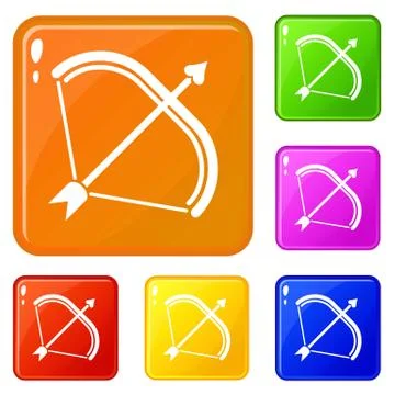 Weapon bow icons set vector color 스톡 일러스트