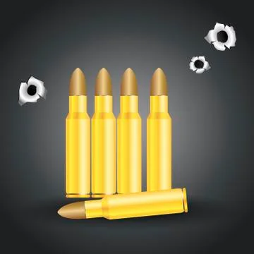 Weapon bullets and bullet holes isolated on gray background Stock Illustration