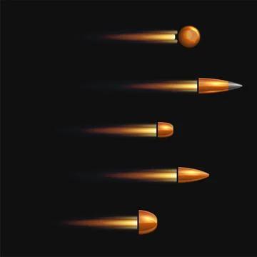 Weapon Bullets Set on Black Background. Vector Stock Illustration